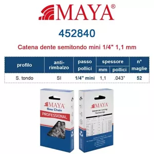 Catena Motosega 1/4" - 1,1 Mm .043" - 52 Maglie Prof. S.Tondo Con Antirimbalzo - Bild 1 von 1