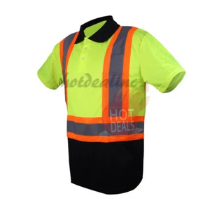 Work Safety Hi Vis Polo Short Sleeve Green High Visibility Reflect Stripe Tape - Picture 1 of 7