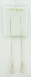 GENUINE PEARLS LONG DANGLING EARRINGS 14K YELLOW GOLD *** New With Tag *** - Picture 1 of 3