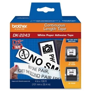 Brother DK2243 DK 4" x 100' Negro sobre Blanco Longitud Continua Cinta Etiqueta - Imagen 1 de 2