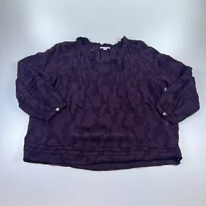 J Jill Blouse Womens Small Petite SP Purple Lace Floral Balloon Sleeve Sheer - Picture 1 of 7