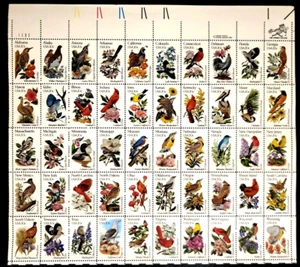Scott #1953-2002b State Birds and Flowers Vollblatt mit 50 Briefmarken - postfrisch - Bild 1 von 2