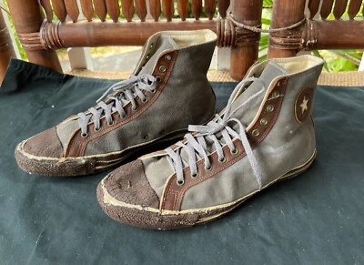 CONVERSE 1980s ALL STAR Sneakers GREY SUADE Brown Leather 12 FOR DISPLAY ONLY - Image 1 of 4