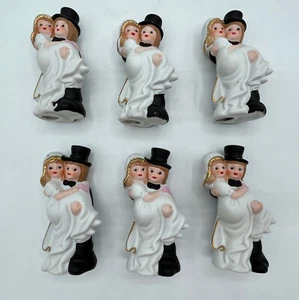 Set of 6 Vtg Bride & Groom Wedding Cake Toppers Ceramic Bisque 4" Shower Party - Picture 1 of 8