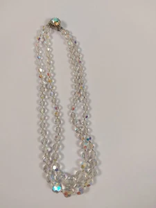 Vintage 2 Strand Aurora Borealis Iridescent Glass Beads Choker Necklace - Picture 1 of 12
