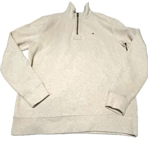 Tommy Hilfiger maglione pullover 1/4 zip uomo L beige avena francese a costine - Foto 1 di 11
