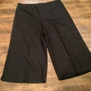 Willow Linen Blend Wide Leg Ankle Crop Pants Size L Button Detail Black Loose - Picture 1 of 6