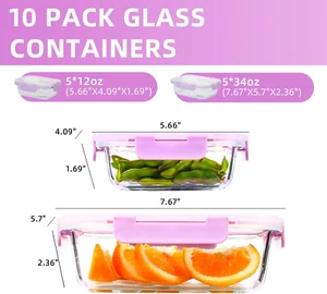 10 Pack Glass Food Storage Containers with Lids, Leakproof Airtight Glass Mea... - Picture 1 of 1