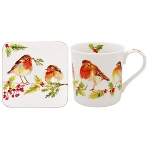 Winter Robins Christmas Mug and Coaster Set - Picture 1 of 3