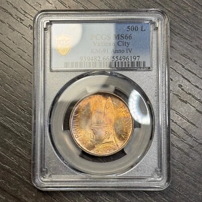 MS66 1966 Vatican Anno IV Silver 500 Lire, PCGS Trueview- Beautifully Toned - Image 1 of 4
