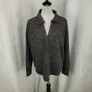 New Womens Sweater Size Large Gray Ribbed Heathered Knit V Neck Collared NWT - Picture 1 of 11