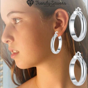 925 Sterling Silver Filled Thick Round Hoop Earrings Fashion Jewelry Women - Picture 1 of 6