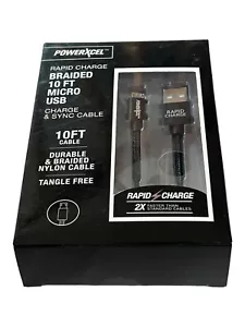 Rapid Charge PowerXcel Braided 10 Ft. Micro USB Charge & Sync Cable - Black - Picture 1 of 5