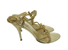 Claudio Milano Italy Leather Shoes Gold Swarovski Crystal Size 38 Retail
