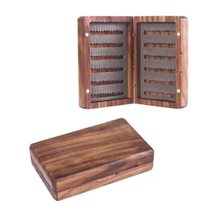 Natural Wooden Black Walnut Premium Fly Fishing Box Case Double Side Foam Insert - Picture 1 of 7