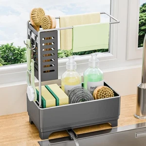 Kitchen Sink Caddy with Stainless Steel Towel Holder, Handy Sponge Holder for... - Picture 1 of 8