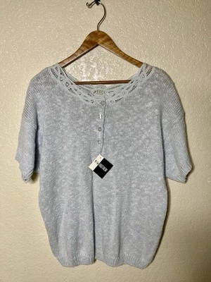 Suéter de punto de colección años 90 para mujer XL azul pálido ribete de encaje mangas Dolman NUEVO sin existencias Foto 1 de 4