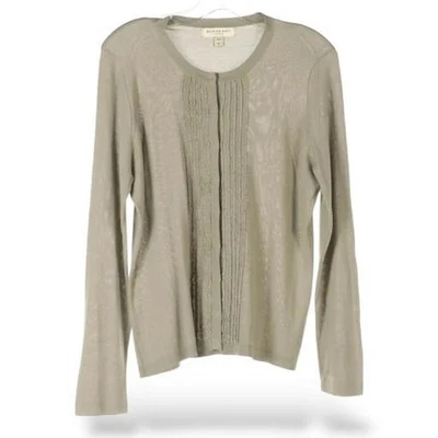 Burberry London Womens Cardigan XL Olive Green Knit Button Front Ruffle Detail - Image 1 of 4