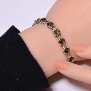 Peridot & Cubic Zirconia Gemstone 925 Sterling Silver Tennis Bracelet 7.99" B40 - Picture 1 of 5