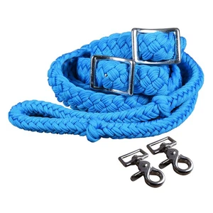 1" X 8Ft Hilason Braided Poly Horse Barrel Reins Flat W/ Easy Grip Knots Snaps - Picture 1 of 2
