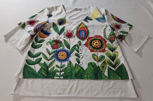Blusa túnica MissLook artística floral/blanca para mujer talla M mezcla de algodón cuello en V * - Imagen 1 de 6