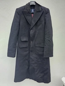 The Wool Makers Men's Black X Small Wool Coat Trench Overcoat Coat 60% Wool - Picture 1 of 5