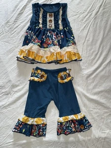 Ruffles by Tutu and Lulu Size 2T Navy & Floral Layered Dress and Capri Set - Picture 1 of 10