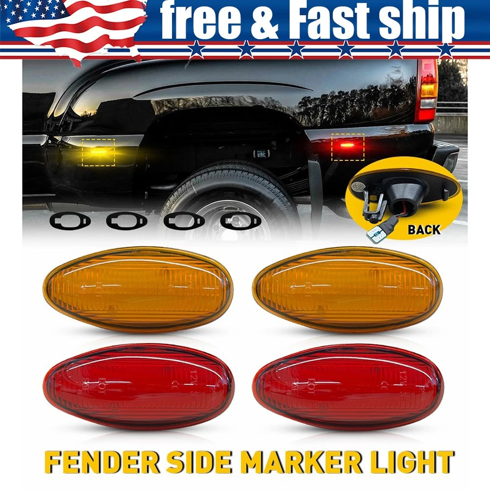 Marcador lateral ámbar/rojo doble cama luz LED para GMC Sierra 2500HD 3500HD 1999-14 Foto 1 de 4