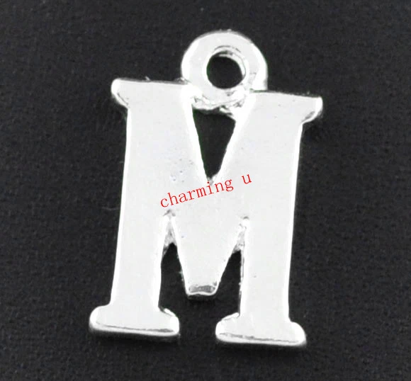 3pz charms ciondoli alfabeto lettera M colore argento 15x10mm - Immagine 1 di 1