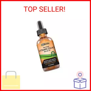 Vegan Vitamin D3 + K2 (MK-7) Liquid Drops with MCT Oil, Peppermint Flavor, Helps - Picture 1 of 2