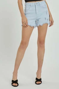 RISEN Full Size High Rise Distressed Detail Denim Shorts - Picture 1 of 12