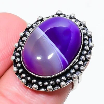 Anillo de joyería de plata de ley 925 con piedras preciosas de ágata de encaje púrpura talla 6 S834 Foto 1 de 4