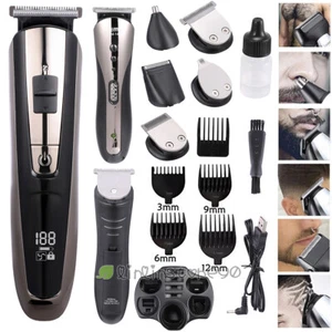 Professional Men's Hair Clippers T-Blade Trimmer Kit Cordless Shaver Beard Sets - Picture 1 of 42