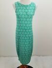 Feathers Sleeveless Dress Womens Large Green White Floral Stretch Lightweight 