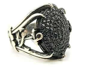 Vintage Style Anchor Handmade Men's 925 Sterling Silver Ring Size 11.5 Onyx - Picture 1 of 5
