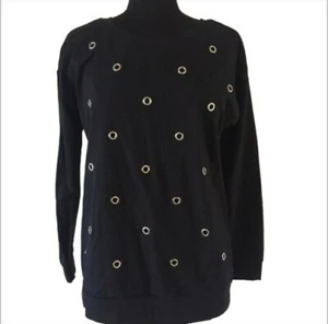 Black Pullover Sweater with Metal Holes Design Size L By Ultra Flirt - Picture 1 of 5