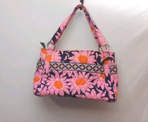 Vera Bradley Loves Me Navy Blue Pink Daisies Retired 2010 Pattern Handbag Purse - Picture 1 of 5