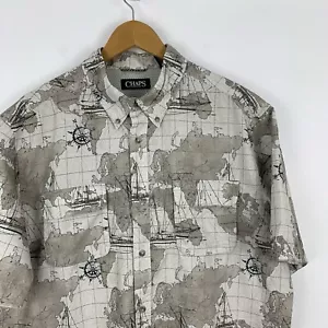 Chaps Fishing Shirt Mens XL Map Boat Pattern Short Sleeve Vented Outdoor Retro - Picture 1 of 13
