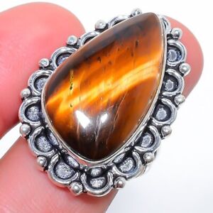 Yellow Tiger'S Eye 925 Sterling Silver Jewelry Ring 8 (9411) F1926 S2720