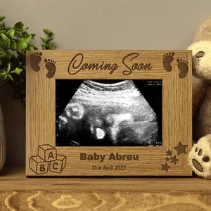 Personalised Pregnancy Announcement Wooden Baby Scan Photo Frame Gift FW144 - Picture 1 of 2