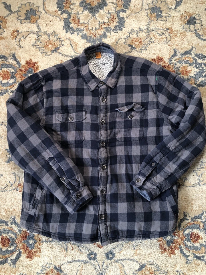Camisa chaqueta sastre vintage para hombre 2XL azul gris búfalo franela a cuadros sherpa Foto 1 de 4