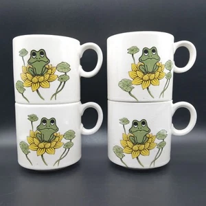 Set Of 4 Sears Neil The Frog Family Cups Mugs 1978 Stacking Green Ring Rim 3" - Picture 1 of 15