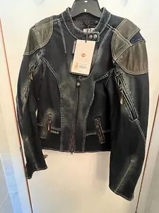 Harley Davidson Women’s Jean and Leather Riding Jacket with Patches L 97115-18VM - Picture 1 of 8