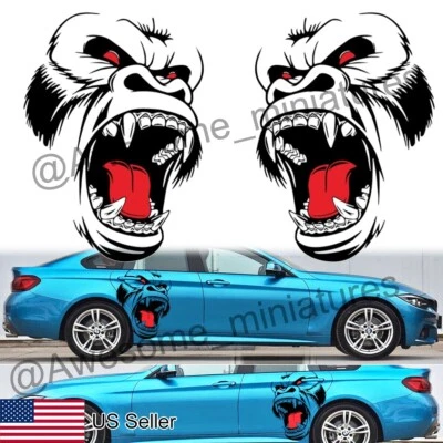 2x Car Truck Side Door Bonnet Vinyl Decal Horror Gorilla Graphics Decor Stickers - Image 1 of 4
