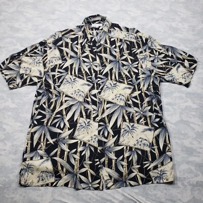Camisa Hawaiana Pierre Cardin Para Hombres XL Negra Manga Corta Botón Bambú Rayón... Foto 1 de 4
