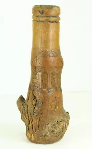 = Dated 1928 Primitive Carving Folk Art Vase Town Scenery w. Church, Signed - Picture 1 of 12
