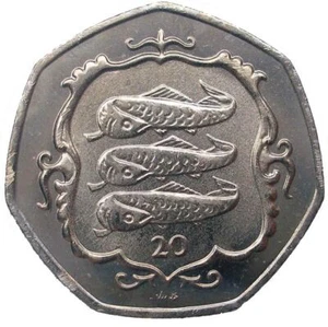 Isle of Man | 20 Pence Coin | Queen | Atlantic Herring | Shield | 1985 - 1987 - Picture 1 of 2