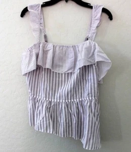 Top de dormir Victoria's Secret a rayas con volantes dobladillo asimétrico cami talla M violeta - Imagen 1 de 6