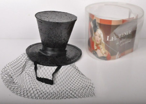 Leg Avenue Pinup burlesque costume Black Glitter sequin top hat removable veil