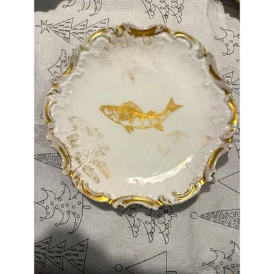 ✨ Антикварная лиможская рыбная тарелка — 9 дюймов Richard Briggs Co. Boston — France Star Mark - Изображение 1 из 2